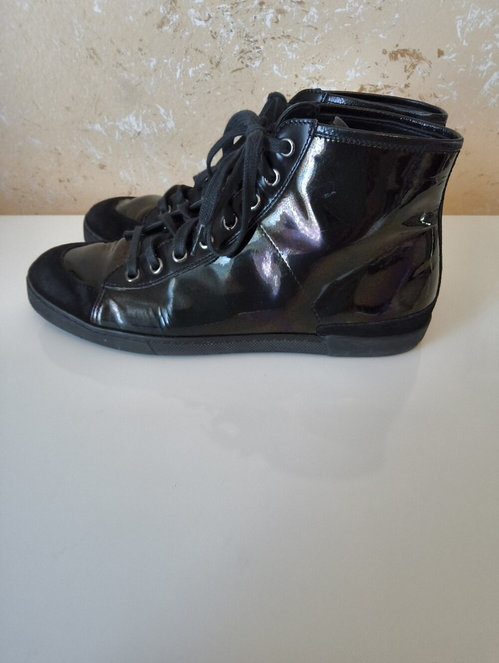 Authentic Gucci Patent Leather High-Top Sneakers Boots EU 36 Black - Picture 3 of 15